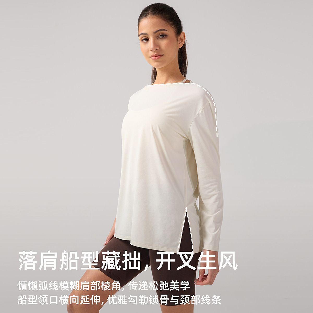 INFLACHI yoga de mangas largas para mujeres Lulu tipo de barco T-shirt de cuello de secado rápido blusa suelta camiseta deportiva transpirable