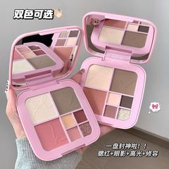 kakashow マルチエフェクト総合パレット マットファイングリッター ナチュラルコントゥアリング ハイライト 立体チーク 7色アイシャドウ オールインワンパレット