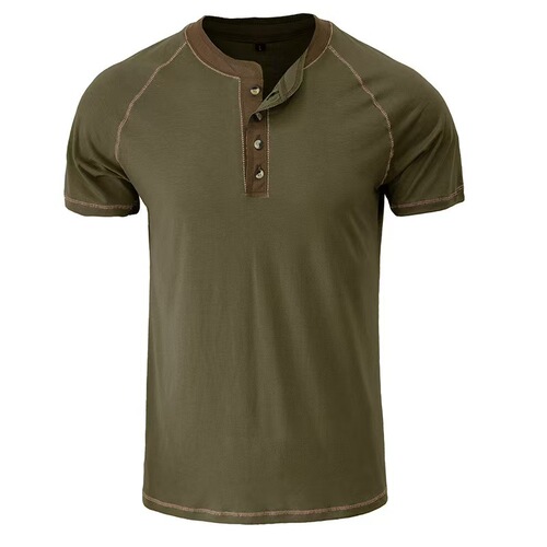 2025 Summer New Cross-Border European & American Men's T-Shirt – Amazon Men's Henley Shirt, Wholesale Short-Sleeve for International Trade
