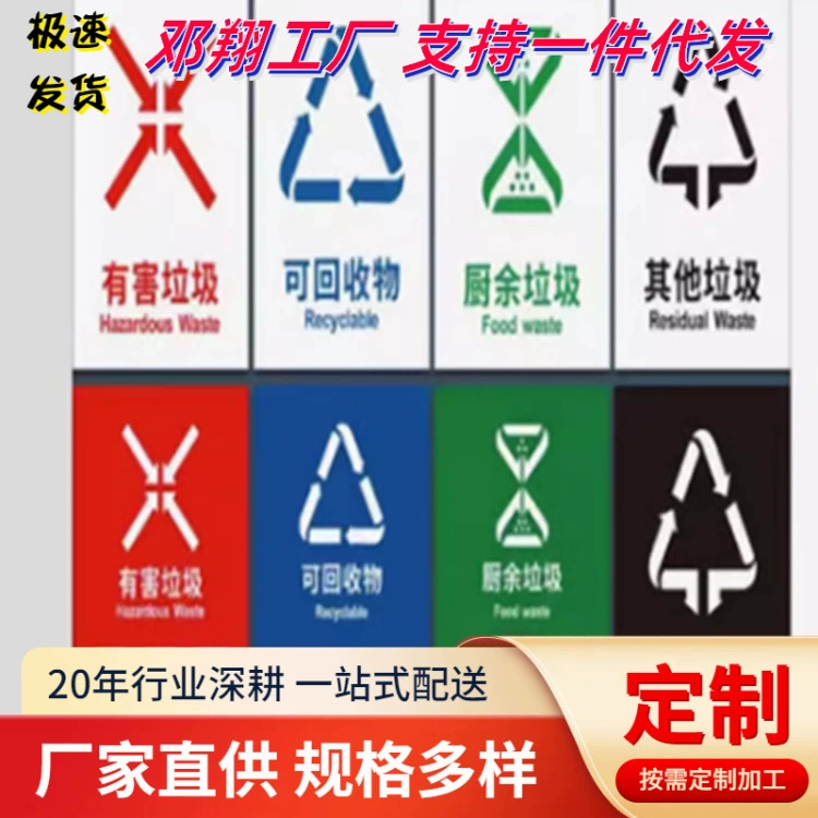 Наклейка с логотипом мусорного бака Чунцин Чэнду Тяньцзинь перерабатываемый и не перерабатываемый пищевые отходы вредны и скоропортящиеся большие мусорные баки