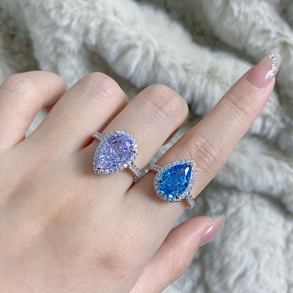 S925 sterling silver pear-shaped ring with lavender purple high carbon rhinestone, European and American fashion zircon gem diamond ring7