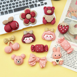 wine red Girl Cherry Bear Candy DIY Resin Phone Case Handmade Creative Hairpin Hair Accessories Material Wholesale