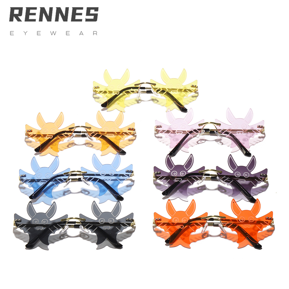 2023 nuevas gafas de sol de murciélago personalizadas europeas y americanas exageradas sin marco de recorte gafas de sol de las mujeres de comercio exterior transfronterizo