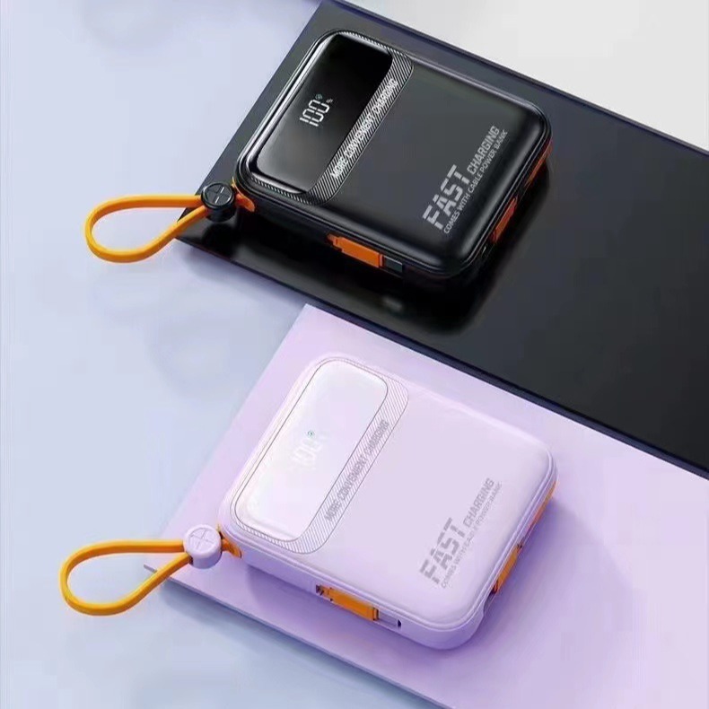 20000 mAh con cuerda de carga rápida, tesoro de carga, pantalla digital inteligente, fuente de alimentación portátil compacta.