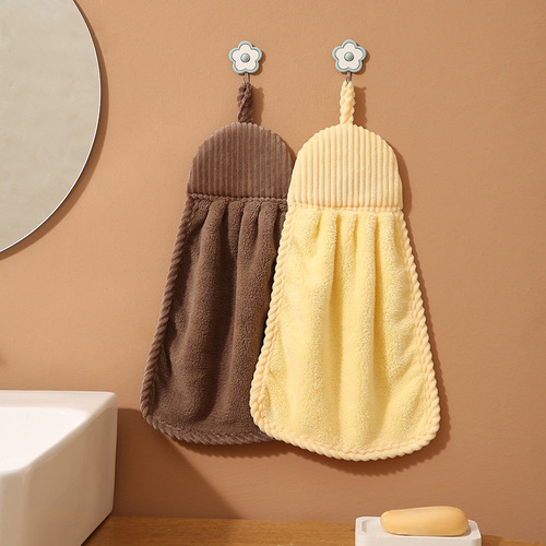 Coral velvet hand towels can be hung, soft and thickened, absorbent, kitchen and bathroom cross-border household children's hand towels