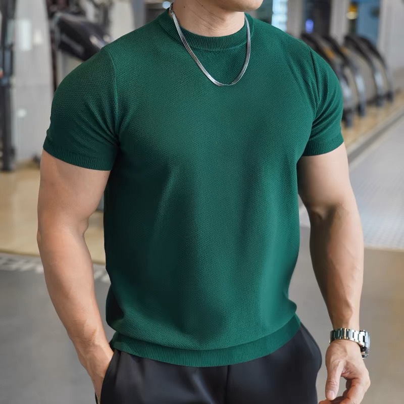 camiseta de mangas cortas para hombres hielo transpirable acondicionamiento físico muscular delgado comercio exterior transfronterizo al por mayor hielo enfriamiento