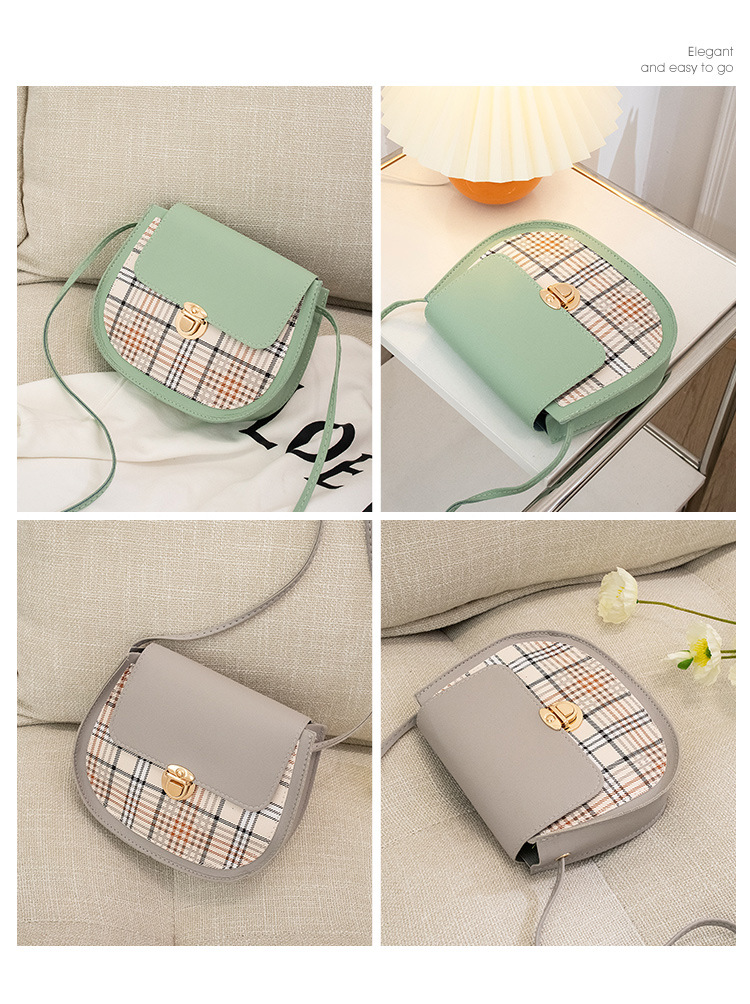 Korean Fashion 2021 Semi-circle Bag Check Pattern Stitching Shoulder Bag display picture 3