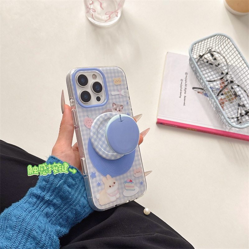 Ins viento azul a cuadros lindo gato de manzana para iphone15ProMax Apple 13/14 funda para teléfono móvil 16 mujer