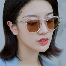 2021桔色圓框果凍色單梁太陽鏡 韓版潮流時尚墨鏡朋克風米釘眼鏡
