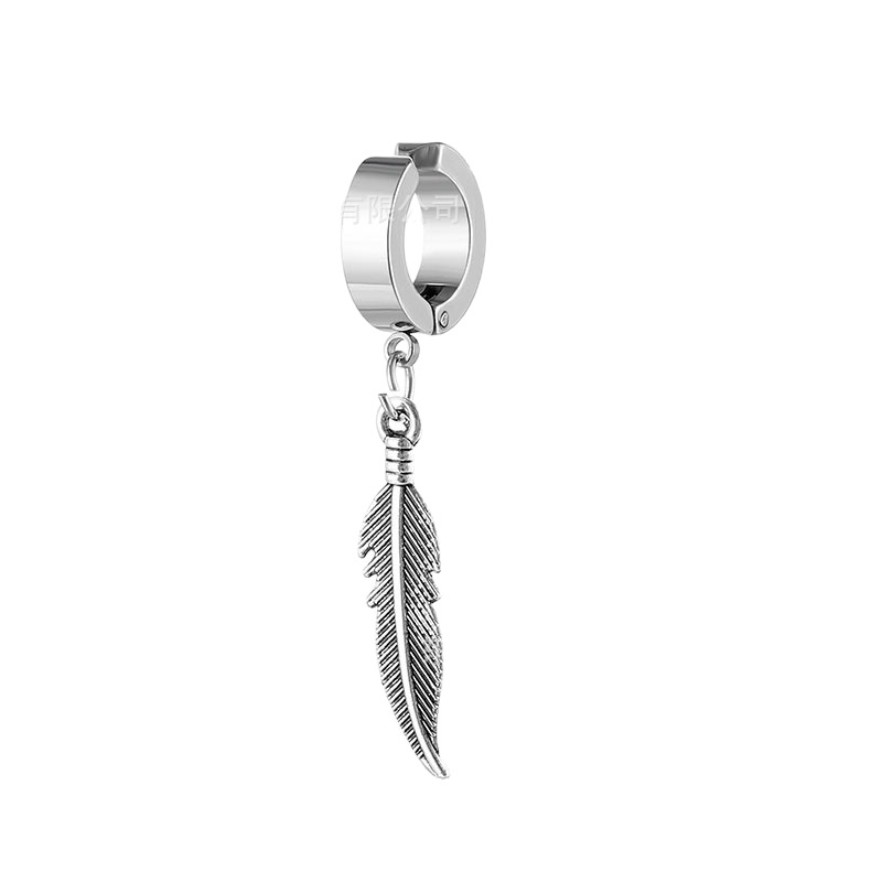 European and American Cross-Border Jewelry Personality Earrings Korean Style Steel Titanium Ear Studs Punk Stainless Steel Feather Geometric Trendy
