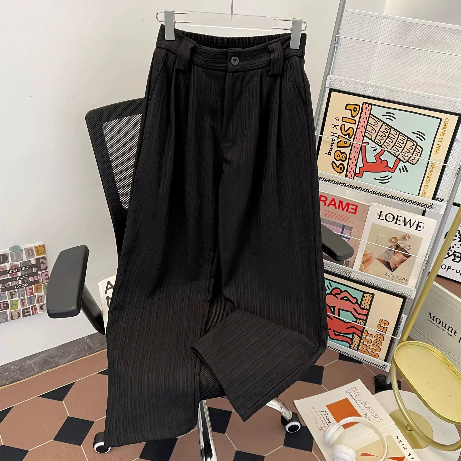 Широкие брюки с высокой талией и вертикальными полосками, весна-осень 2025, новые свободные универсальные повседневные длинные брюки