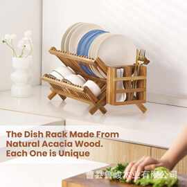 跨境木质碗碟收纳架厨房桌面餐具沥水架筷笼可折叠水杯餐具干燥架