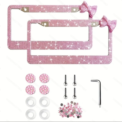 New cross-border model, US standard, License plate holder/license plate holder - pink-pink-bow-double-pack