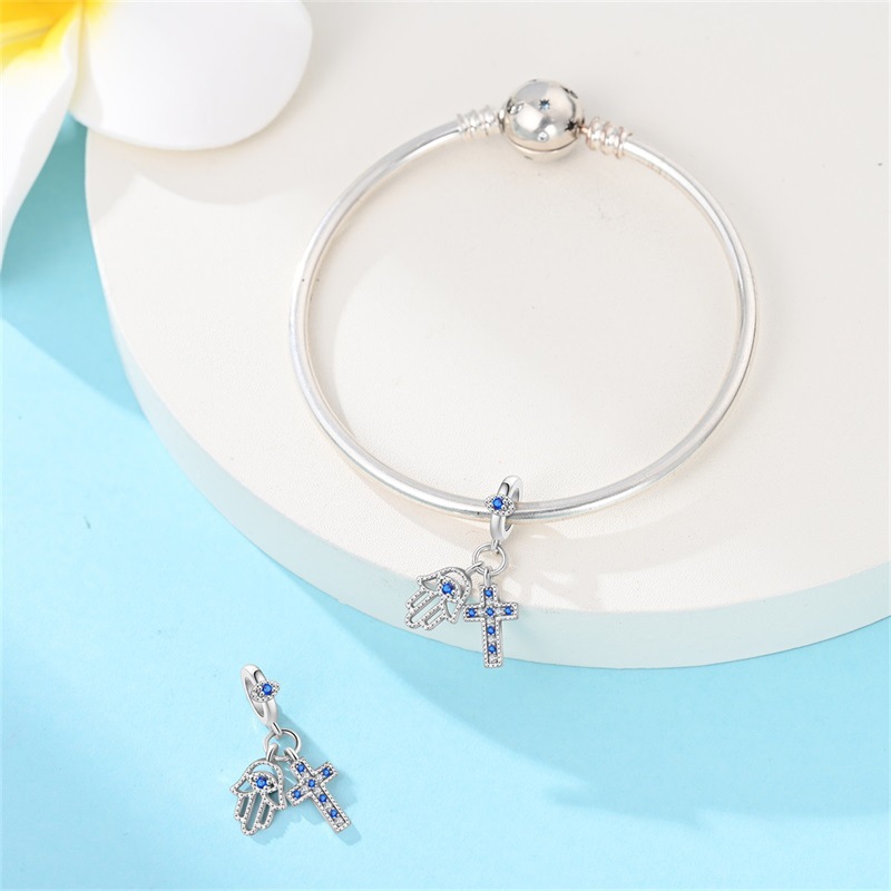 925 Sterling Silber Charm Unsere Liebe Frau der Liebe Kreuz Perle Charm DIY Schmuck Armband Zubehör_voghion.com