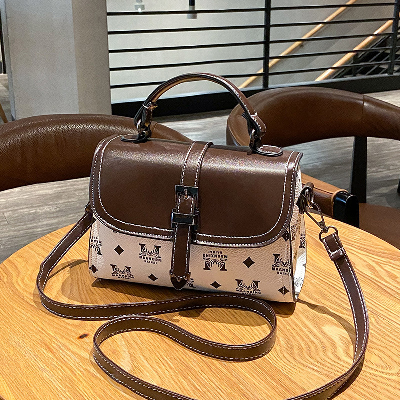 Women's Printed Stone Texture Shoulder Bag Small Square Handbag_voghion.com