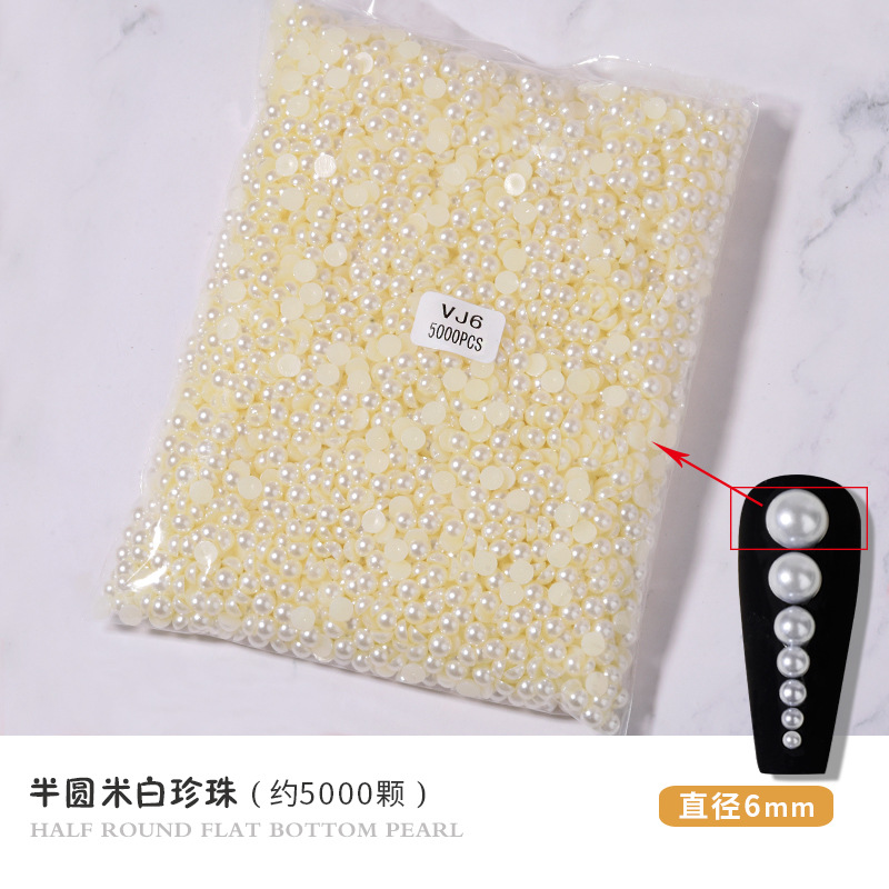 Manicura plana perla joyería cremosa-blanco semicírculo tridimensional perla uñas decoración paquete entero DIY hecho a mano al por mayor