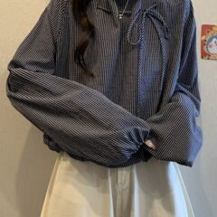 设计法式条纹漂亮长袖衬衫2025抽绳新款秋季宽松时尚百搭上衣大码