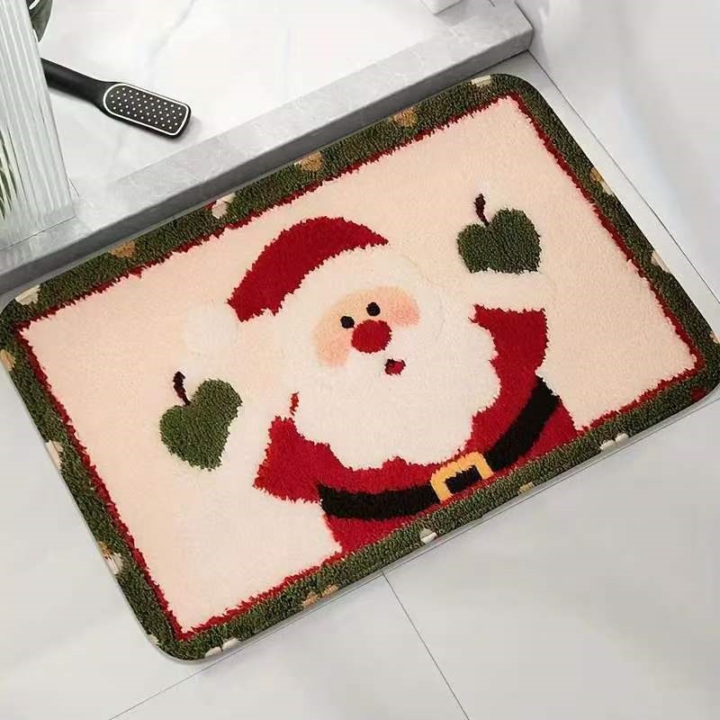 Cross-border best-selling Santa Claus-themed faux cashmere bath mats, absorbent and heat-insulating mats for bathrooms, bedroom entrance mats, and decorative mats for the entryway