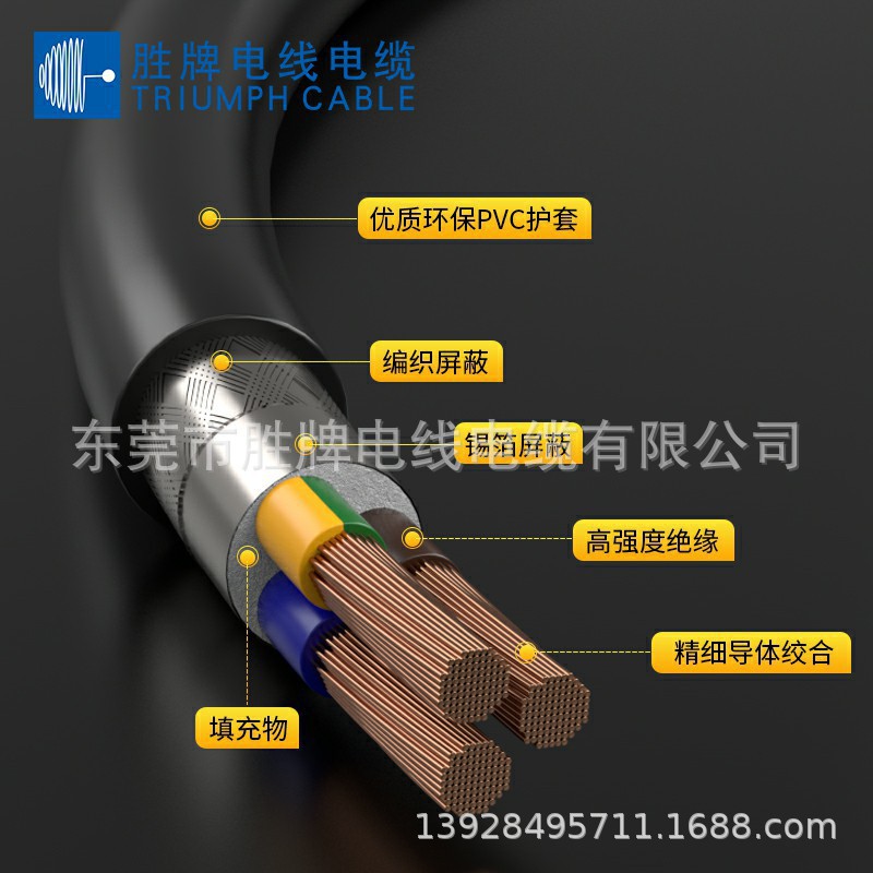 胜牌电线 RVVP屏蔽线6芯*0.12平方屏蔽电缆信号控制线 厂家直销