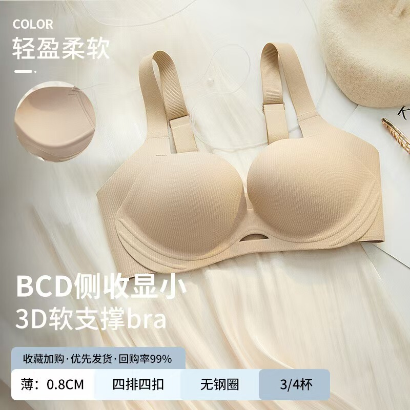 大胸显小胸内衣全罩杯薄款胸罩调整型收副乳防外扩无钢圈无痕文胸|undefined