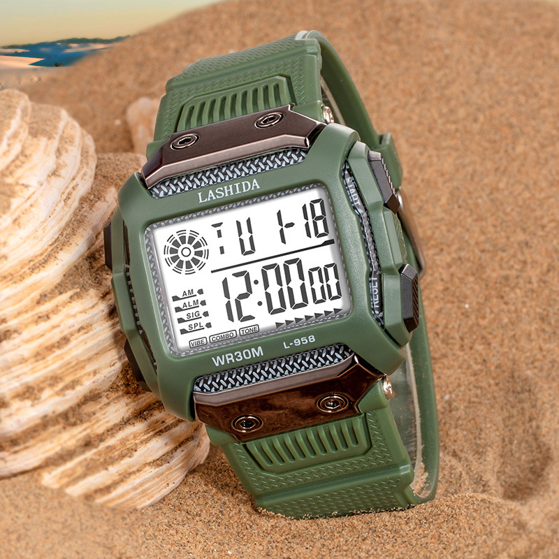 Reloj electrónico deportivo cuadrado simple, estudiantes de secundaria y preparatoria, cronógrafo deportivo, alarma luminosa, fabricante de relojes electrónicos al por mayor