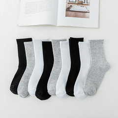 黑白灰純色中筒襪男女春夏薄款螺紋ins潮流學院風運動長襪冬襪