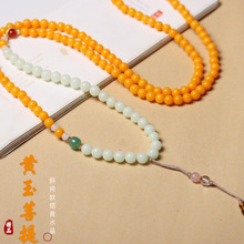 海南天然黄白玉菩提根斜挎款念佛珠串多圈长款手持毛衣项链盘文玩
