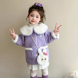 女小童秋冬装皮毛一体外套2025新款女宝宝韩版冬款加厚毛呢大衣潮