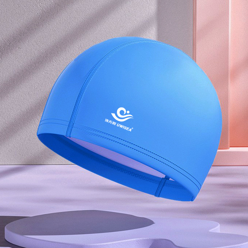 Gorros de natación de PU para hombres y mujeres adultos, personalizables con logotipo, alta elasticidad, cómodos para cabello largo, no aprietan la cabeza, adecuados para estudiantes y niños mayores, gorros de natación impermeables.