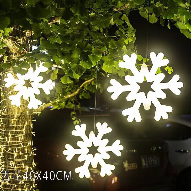 工厂塑料雪花挂件灯装饰树木外景防水led星星灯多色可选40CM
