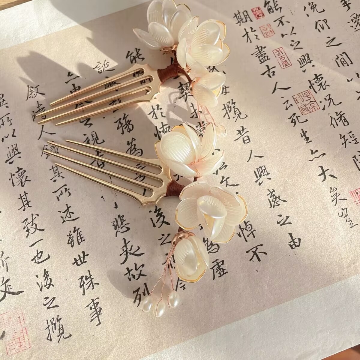 汉服头饰古风超仙明制发梳玉兰花仙气梳子古装饰品-阿里巴巴