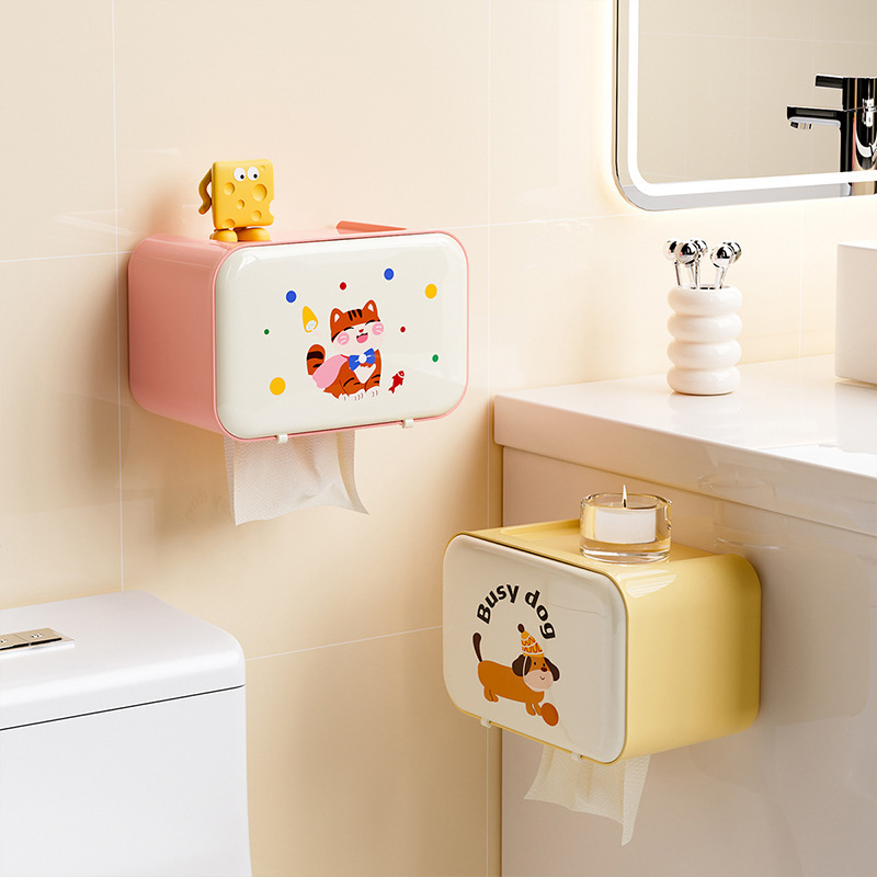 かわいい漫画の壁掛けバスルームティッシュボックスパンチフリーバスルーム防水フェイスタオル収納ボックス|undefined