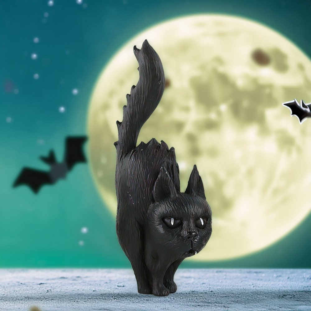  New Halloween Creative Witch Black Cat Pumpkin Head Resin Small Ornaments Desktop Atmosphere Decorations