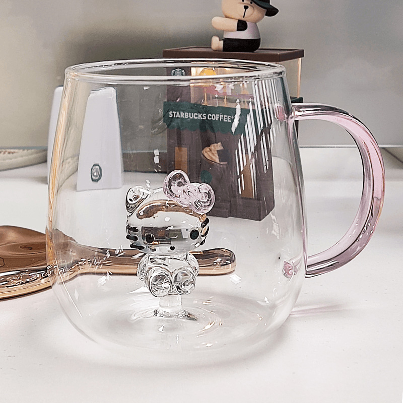 Taza de vidrio de dibujos animados taza de animales alta borosilicona vidrio resistente a altas temperaturas taza de regalo de jugo de vacaciones taza de regalo