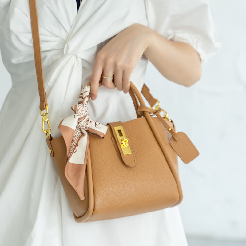 Echtes Leder Korbtaschen Bucket Bag Schultertasche Umhängetasche_voghion.com