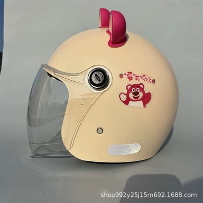winter warm a generation of hair — Motosiklet kaskı (dəbilqə) - q3c-khaki-strawberry-bear-hd-long-lens-rose-pink-bear-ears-new-national-standard-category-a-adult-winter-helmet-free-gem-sticker