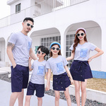亲子装夏装2022新款母子装洋气一家三口四口条纹母女短裙裤套装