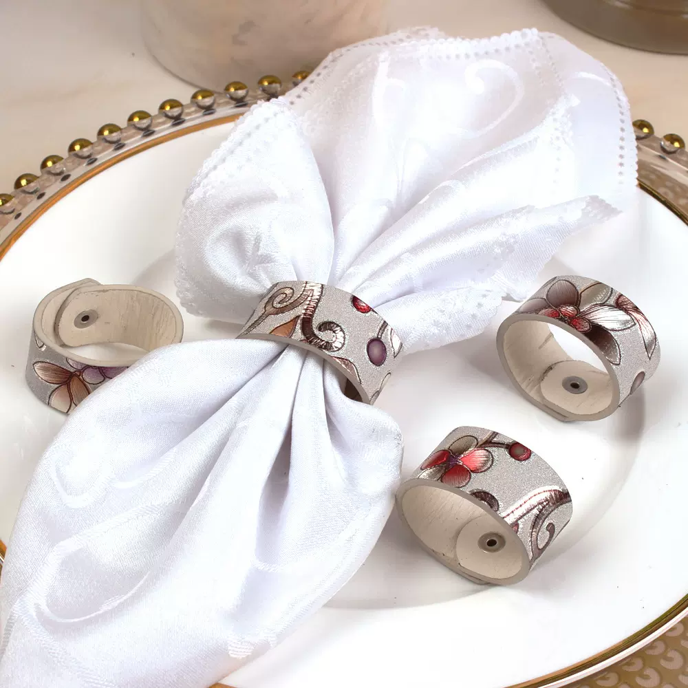 跨境新款DIY创意皮革餐巾扣时尚印花餐巾圈酒店西餐厅宴会口布圈