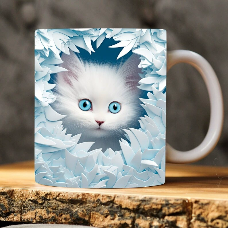 3D рисунок самолета котёнок кот снеговик дыра керамическая кружка кофе чай вода чашка новый пустой вход