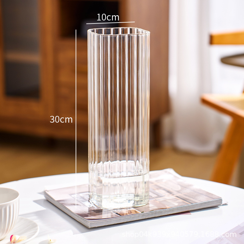 입 10cm 높이 30cm 정사각형 입 내부 세로 줄무늬 투명 [1*24 상자] 개당 단가