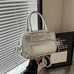 Korean niche texture handbag for women, 2024 new style fashionable silver top handle bag, trendy casual multi-functional backpack