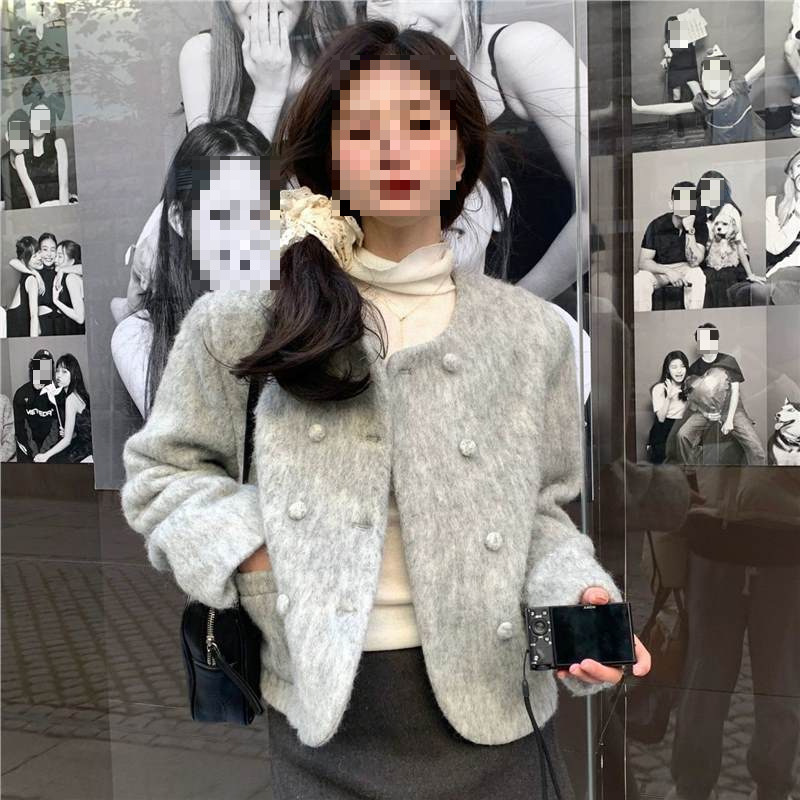 2025韩版小香风毛呢外套女士秋冬宽松短款高级感小个子呢上衣