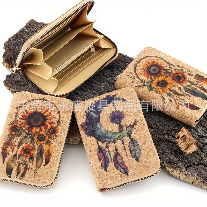 Custom Cork Wallet Dreamcatcher Cork Bag Multi-Card Slot Coin Purse Short Card Holder Small Wallet Coin Purse Lightweight