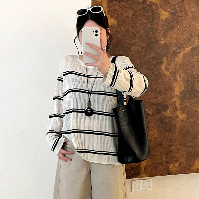 Plus-size women's versatile casual cardigan 2026 autumn thin round-neck loose-fitting slimming knitted top 25066