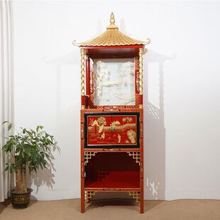 Chinese Classical Solid Wood Buddha Statue Worship Table Household Buddha Niche Bedroom Painted Divine Table Cabinet Living Room Old God of Wealth Rack