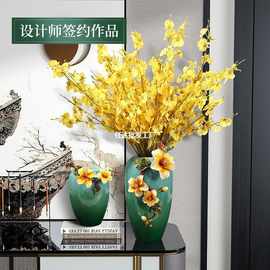 中式珐琅彩陶瓷花瓶摆件仿古家居客厅玄关电视柜博古架插花装饰品