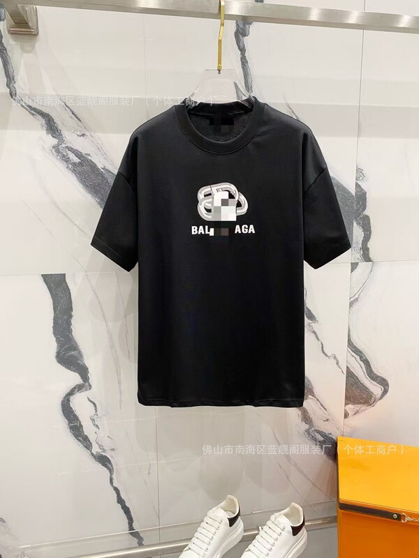 跨境外贸正确版B家巴黎经典BLCG可乐波浪宽松短袖T恤男女世家同款|undefined