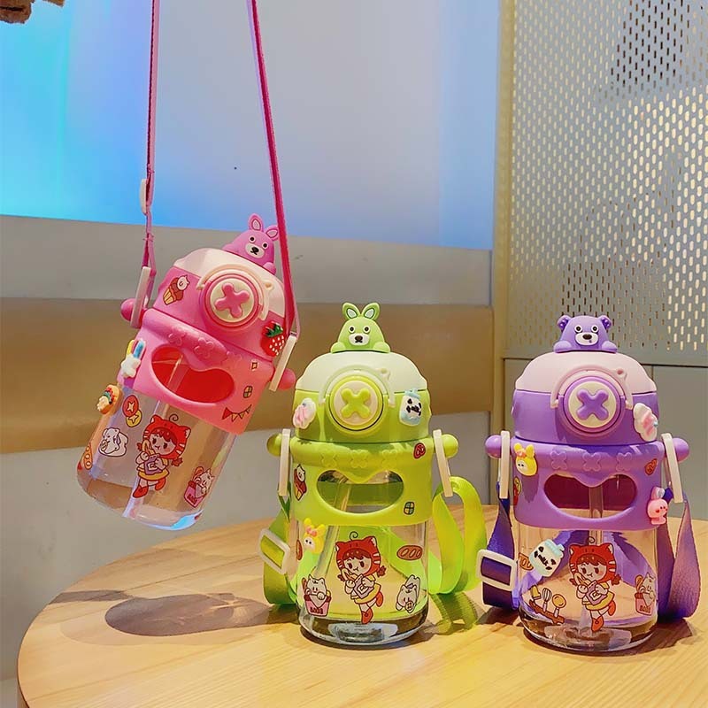 小怪獣かわいい高颜値バウンスカバー水筒小清新シール運動プラスチックカップストロー飲料カップ卸売り|undefined