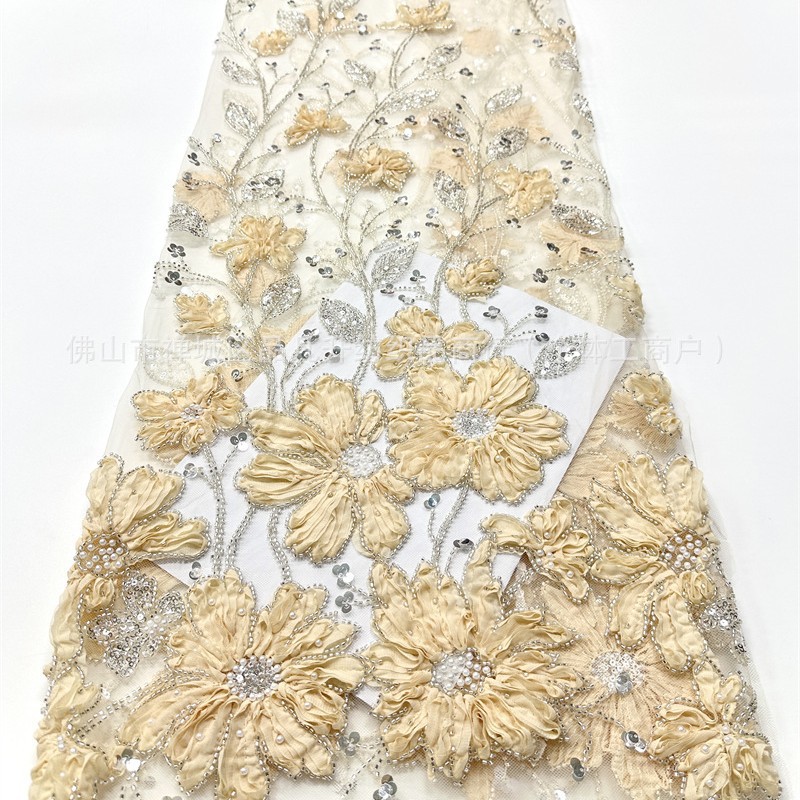 Moda industria pesada Gaoding vestido de boda vestido de cena cheongsam tela tridimensional tablero de chiffon tela bordada