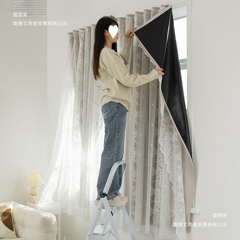 Full Blackout Curtains for Rental House Bedroom Bay Window Without Drilling Installation Velcro Adhesive Type to Block Small Window Short Curtains